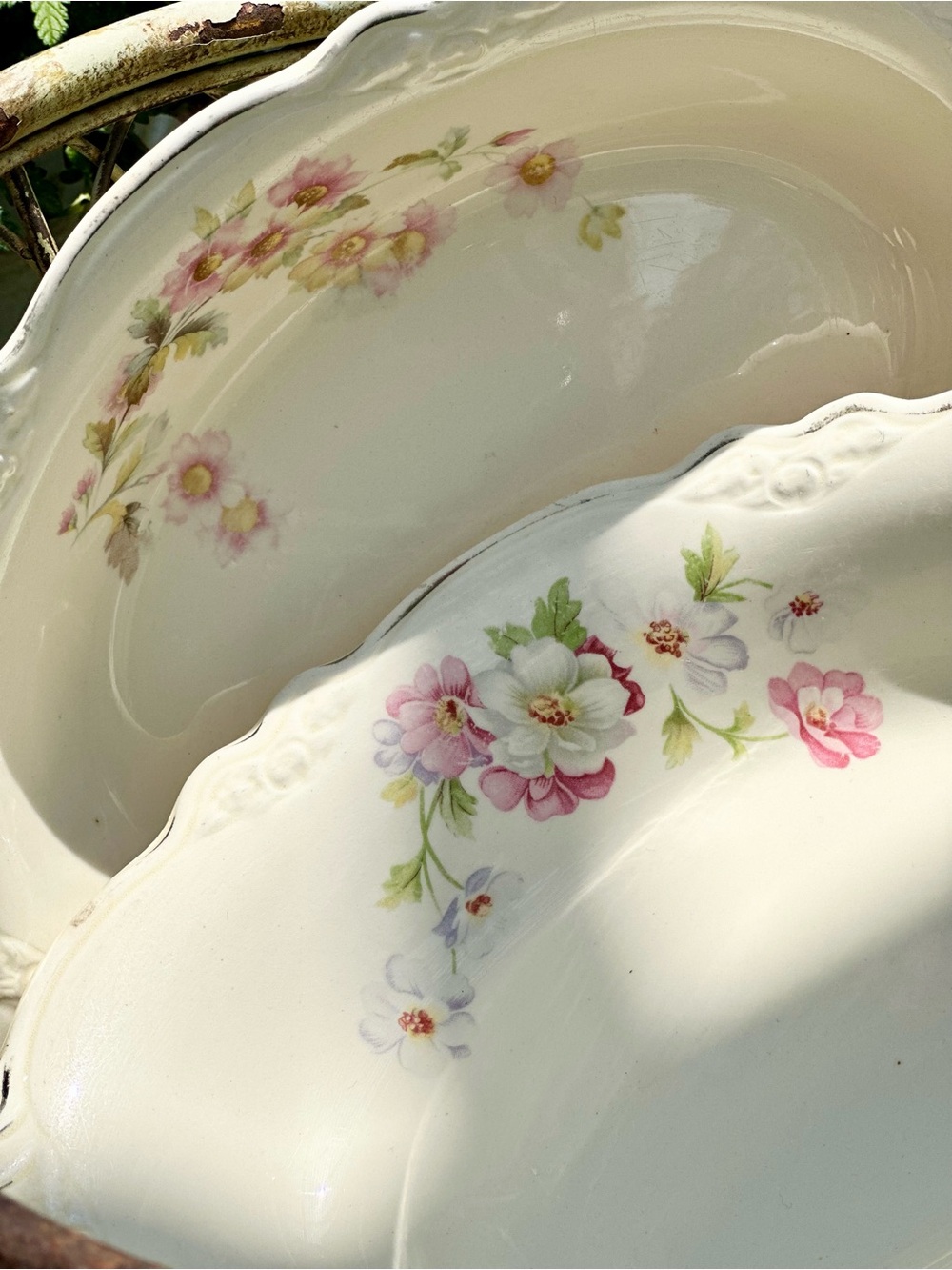 2 Homer Laughlin Virginia Rose Oval Vegetable Bowls Floral Cottage USA VTG